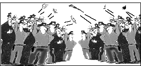 [cartoon of fighting 
cops]